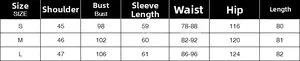 Detailed size chart for solid color fitted blazer showing bust and shoulder measurements