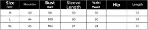 Tableau des tailles détaillé pour blazer slim femme avec mesures en tailles M, L et XL