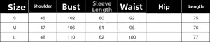 Detailed size chart for elegant summer blazer including bust, shoulder, and length specs
