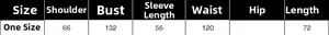 Size guide table for casual slouchy sweater showing shoulder bust and length in cm