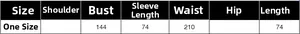 Size chart for oversize color-block shirt showing bust 144cm and length 74cm