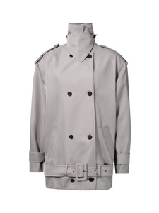 Chic trench-coat gris clair à manches longues avec col montant et boutons à double boutonnage