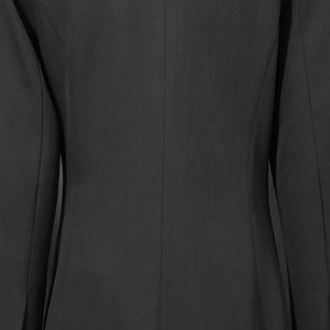 Detail view showing the sleek back tailoring and fine fabric texture of this black blazer