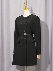 Elegant slim fit double-breasted long sleeve blazer dress with waist belt for women