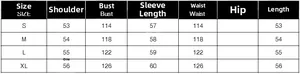 Detailed size guide for short faux fur jacket including bust and sleeve measurements