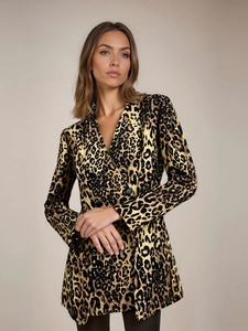 Veste Blazer Sexy pour Femme Imprimé Léopard Col à Revers Coupe Ajustée Double Boutonnage Manches Longues Streetwear Chic Vêtement d'Extérieur Animal
