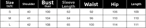 Tableau des tailles détaillé pour trench-coat long élégant avec mesures en S M et L