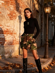 Women's Camouflage Cargo Mini Skirt High Waist Patchwork Skirt With Zipper Pockets And Drawstring Streetwear Skirt For Women