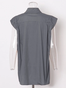 Deep grey sleeveless button-down shirt with back box pleat detail and classic collar