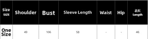 Detailed size chart for women's striped blazer with shoulder and bust measurements