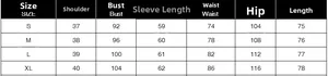 Detailed size chart for French style tweed jacket showing S to XL measurements