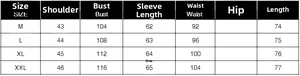 Guide des tailles détaillé pour la veste blazer à strass avec mesures de poitrine