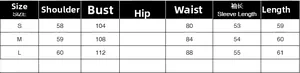 Size chart for women loose sweater with detailed shoulder and chest measurements