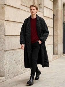 Women's Casual Long Quilted Padded Coat Rhombus Diamond Pattern Loose Winter Jacket Fashion Warm Outwear Single Breasted