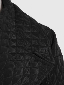 Women black diamond quilted long jacket with glossy satin finish for autumn winter