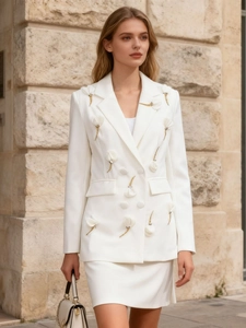 Eleganter 3D Blumen Quasten Blazer Für Damen Zweireihig Slim Fit Raffinierte Büro Mode Revers Langarm Anzug Jacke