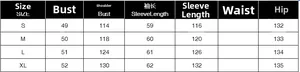 Detailed size chart for retro french trench coat with measurements from S to XL