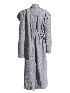 French retro grey tweed long trench coat with waist belt and unique shawl design