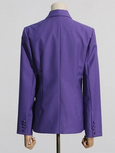 Back view of deep purple tailored blazer for women with refined vertical seam detailing