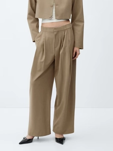 Damen-Set in Khaki mit kurzem Blazer und weiter Hose mit hoher Taille für die Freizeit