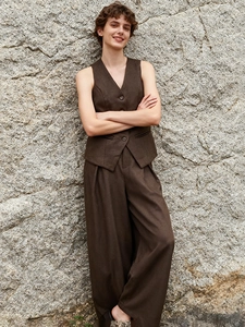 Korean Style Casual Vest And Wide Leg Pants Outfit For Women Elegant V Neck Button Up Waistcoat Top And Pants Office Wear