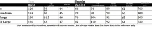 Detailed size chart for women's knit cardigan and trousers set in sizes S to XL