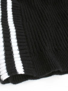 Slim fit long sleeve turtleneck sweater dress with ribbed knit and white striped cuffs