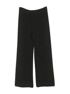 Elegant black high-waisted wide-leg knit trousers with vertical ribbed texture
