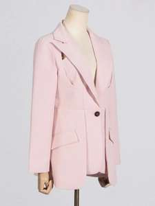 Elegant pale pink blazer for women featuring classic peak lapels and single-button closure