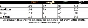 Detailed size chart for women's loose knit long sleeve sweater from size S to XL