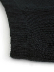 Close-up macro view of high-quality black ribbed knit fabric showing soft fiber texture