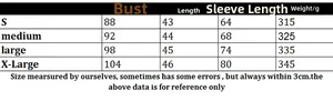 Size guide table for long sleeve V-neck sweater showing S to XL measurements and weight info