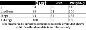 Size chart for women's USA flag knit vest showing chest, length, and weight metrics