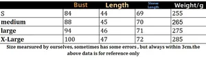 Detailed size chart for long sleeve knit pullover including bust and length data