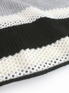 Detailed macro view of striped knit fabric with mesh texture and ribbed pattern