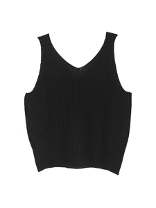 Gilet en tricot noir coupe ajustée avec col en V et ourlet côtelé sur fond blanc pur
