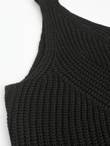 Débardeur noir ajusté en maille pour femme avec motif crochet ajouré élégant