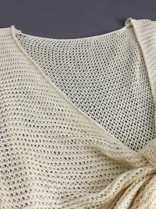 Crochet knit beach cardigan with V-neck and twist detail in a breathable beige mesh