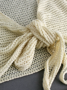 Chic cream white crochet knit beach cardigan with V-neck tie closure and mesh hollow design