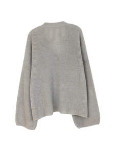 Detail of grey ribbed knit texture and soft fabric on long sleeve sweater set