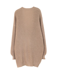 Oversized knitted long sleeve cardigan for women in brown featuring vertical stripe texture