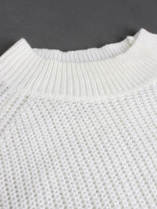 Women's ivory white crew neck chunky knit sweater with premium woven texture detail