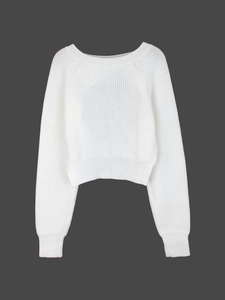 Detailed close-up of white vertical ribbed knit texture on a crewneck sweater