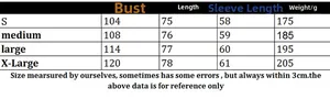 Size chart showing bust, length, sleeve, and weight for knit cardigan from S to XL