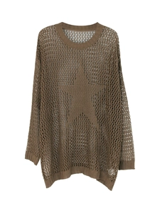 Deep brown hollow knit oversized sweater with a large star pattern for summer beach wear
