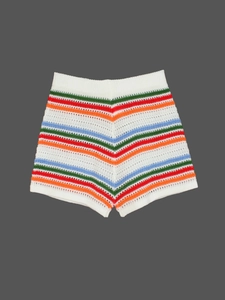 Women's knit two-piece set featuring short sleeves and chevron striped shorts with elastic waist