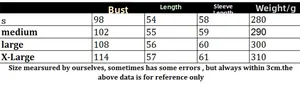 Detailed size chart for striped long sleeve knit cardigan from size small to x-large