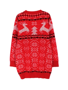 Robe pull de Noël rouge tricotée avec motifs de rennes et flocons de neige