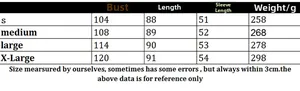 Detailed size chart for long sleeve cardigan featuring measurements from S to XL