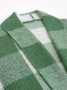 Women's green plaid knit cardigan sweater with textured plaid pattern for autumn
